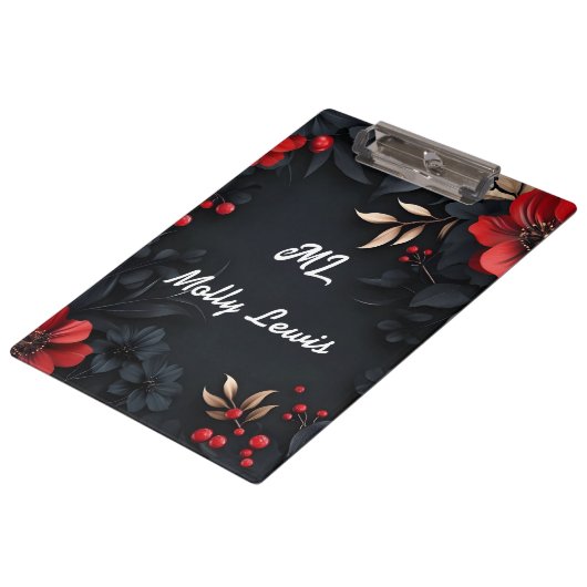 Zwarte achtergrond met florale decoratie klembord (Gekanteld)