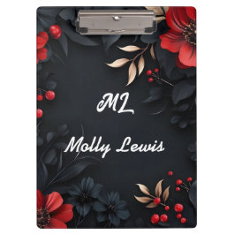 Zwarte achtergrond met florale decoratie klembord