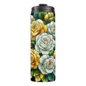Zwarte Achtergrond Met Gele Rozen Thermosbeker (Voorkant)