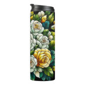 Zwarte Achtergrond Met Gele Rozen Thermosbeker (Geroteerd rechts)