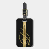 Zwarte achtergrond met gouden streep bagagelabel (Voorkant verticaal)