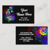 Zwarte achtergrond met regenboogrozen visitekaartje (Voorkant / Achterkant)