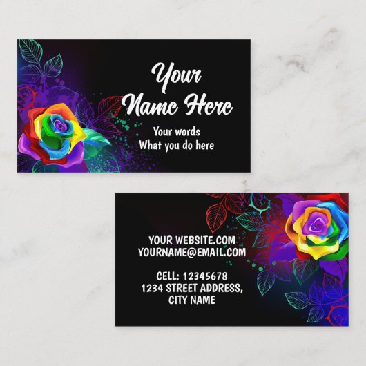 Zwarte achtergrond met regenboogrozen visitekaartje (Voorkant / Achterkant)