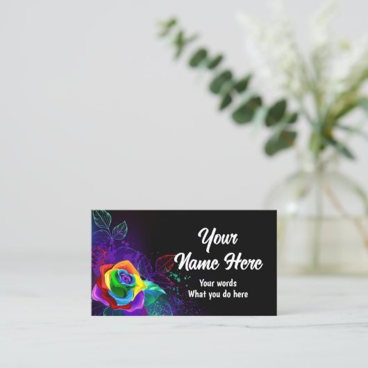 Zwarte achtergrond met regenboogrozen visitekaartje (Staand voorkant)
