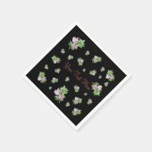 Zwarte achtergrond met roze bloemen servet (Hoek)