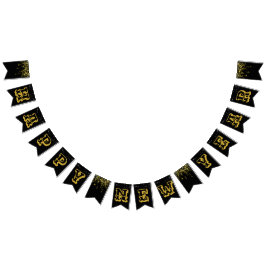 Zwarte achtergrond met ster gouden Gelukkig Nieuwj Vlaggetjes