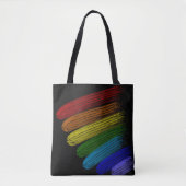 Zwarte achtergrond met strepen van regenboogkleure tote bag (Voorkant)