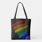 Zwarte achtergrond met strepen van regenboogkleure tote bag (Achterkant)
