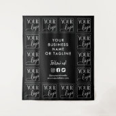 Zwarte achtergrond met uw logo en sociale media wandkleed (Voorkant)