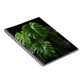 Zwarte achtergrond Monstera Deliciosa bladeren Notitieboek (Rechterzijde)