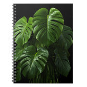 Zwarte achtergrond Monstera Deliciosa bladeren Notitieboek (Voorkant)