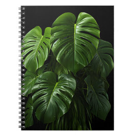Zwarte achtergrond Monstera Deliciosa bladeren Notitieboek