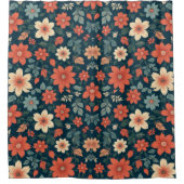 Zwarte achtergrond naadloos bloemontwerp douchegordijn (Voorkant)