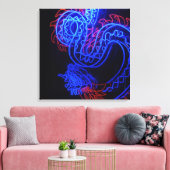 Zwarte achtergrond Neon Blue Dragon Bright Canvas Afdruk (Insitu (Woonkamer))