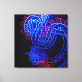 Zwarte achtergrond Neon Blue Dragon Bright Canvas Afdruk (Voorkant)