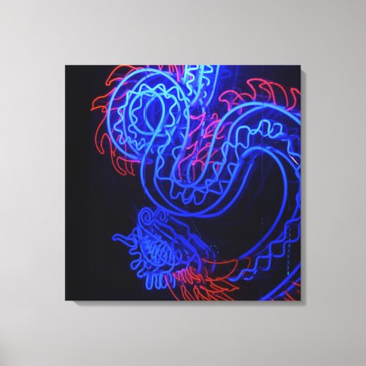 Zwarte achtergrond Neon Blue Dragon Bright Canvas Afdruk (Voorkant)
