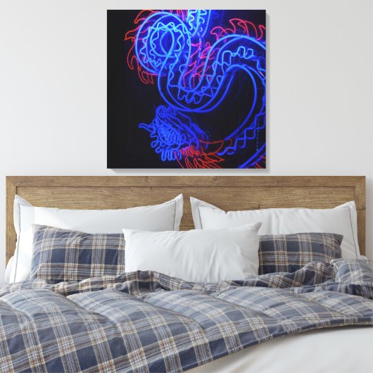 Zwarte achtergrond Neon Blue Dragon Bright Canvas Afdruk (Insitu (Slaapkamer))