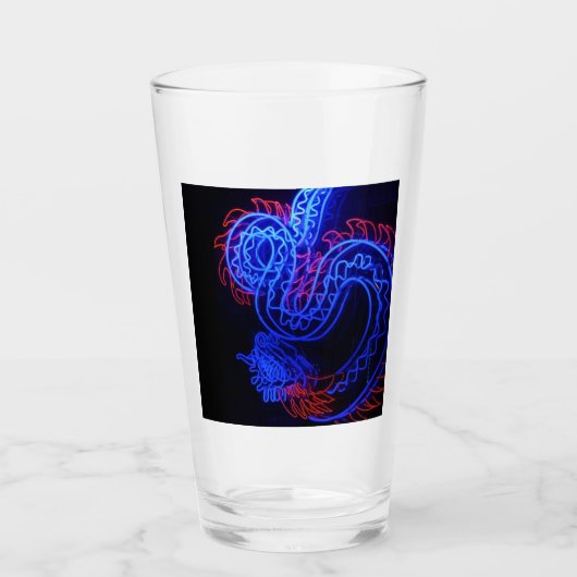 Zwarte achtergrond Neon Blue Dragon Bright Glas (Voorkant)