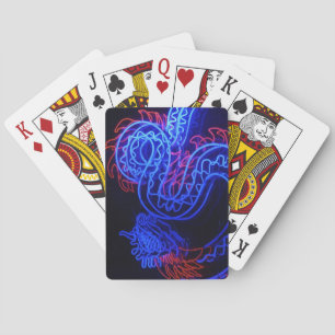 Zwarte achtergrond Neon Blue Dragon Bright Pokerkaarten
