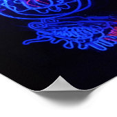 Zwarte achtergrond Neon Blue Dragon Bright Poster (Hoek)