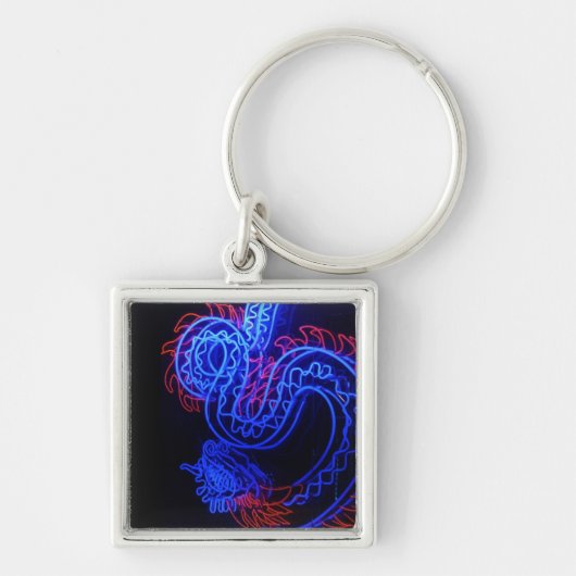 Zwarte achtergrond Neon Blue Dragon Bright Sleutelhanger (Voorkant)