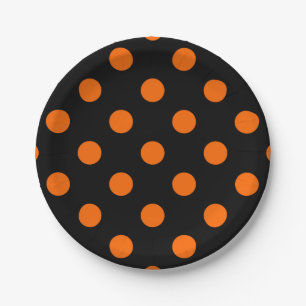 Zwarte achtergrond Oranje Polka Dots Papieren Bordje