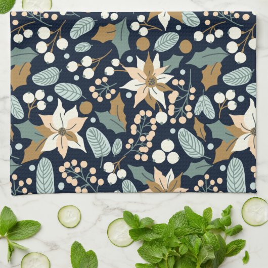 Zwarte achtergrond Poinsettia wintervakantie Theedoek (Gevouwen)