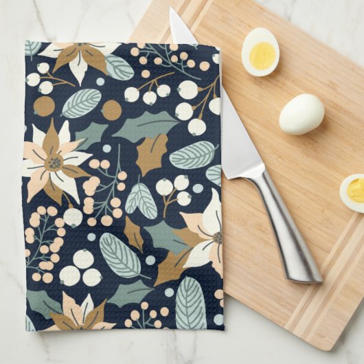 Zwarte achtergrond Poinsettia wintervakantie Theedoek (Quarter Fold)