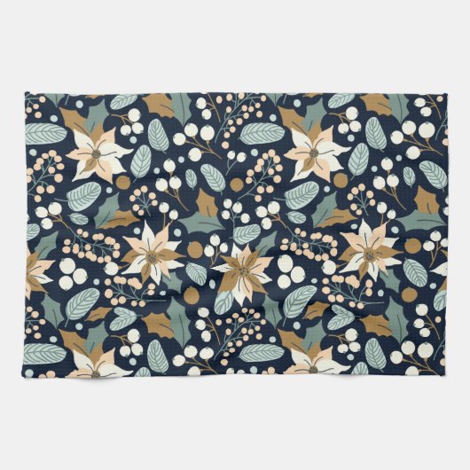 Zwarte achtergrond Poinsettia wintervakantie Theedoek (Horizontaal)