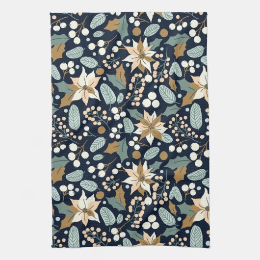 Zwarte achtergrond Poinsettia wintervakantie Theedoek (Verticaal)