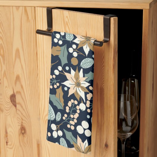 Zwarte achtergrond Poinsettia wintervakantie Theedoek (Derde Gevouwen)