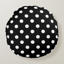 Zwarte achtergrond Polka Dots Rond Kussen