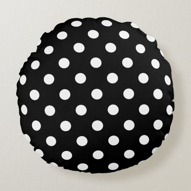 Zwarte achtergrond Polka Dots Rond Kussen (Voorkant)