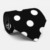 Zwarte achtergrond Polka Dots Stropdas (Opgerold)