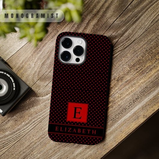  zwarte achtergrond rode polka dot Case-Mate iPhone case