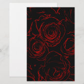 Zwarte achtergrond rode rozen briefpapier (Voorkant / Achterkant)