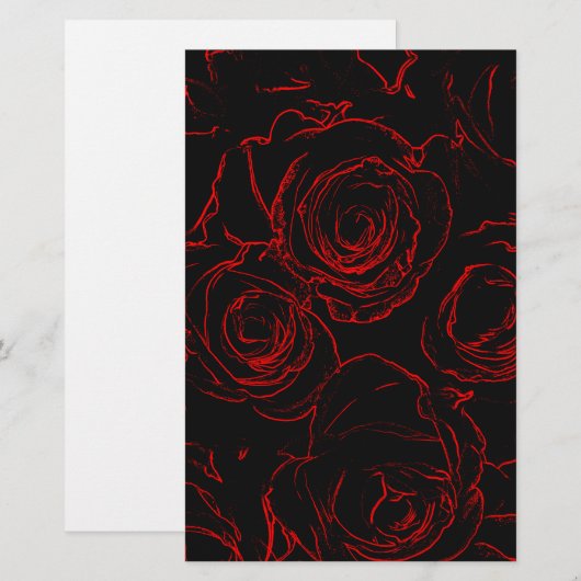 Zwarte achtergrond rode rozen briefpapier (Voorkant / Achterkant)