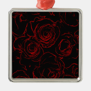 Zwarte achtergrond rode rozen metalen ornament