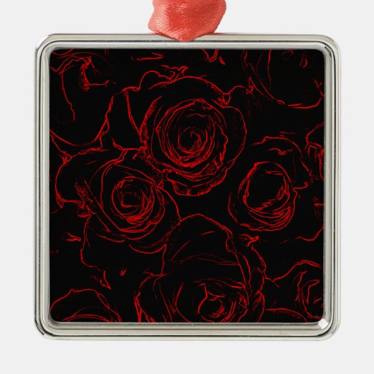 Zwarte achtergrond rode rozen metalen ornament (Voorkant)
