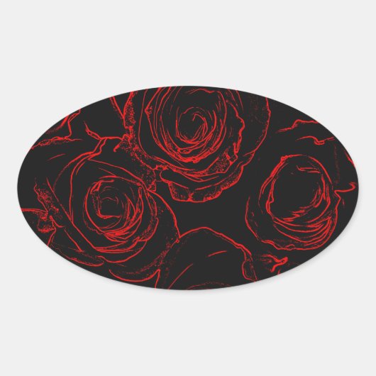 Zwarte achtergrond rode rozen ovale sticker (Voorkant)