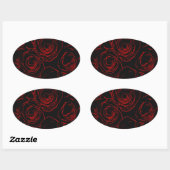 Zwarte achtergrond rode rozen ovale sticker (Vel)