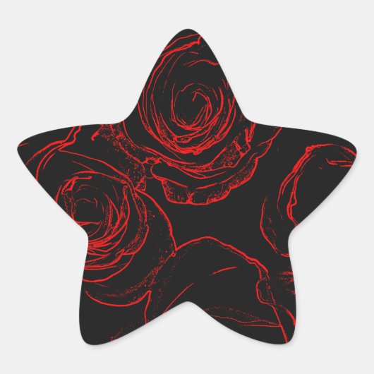 Zwarte achtergrond rode rozen ster sticker (Voorkant)