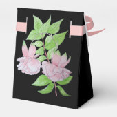 Zwarte achtergrond  roze bloemen voor bruiloft bedankdoosjes (Achterkant)