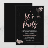 Zwarte achtergrond roze cocktail verjaardag kaart (Voorkant / Achterkant)