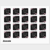 Zwarte achtergrond roze Floral Border Lets Talk Go Vierkante Sticker (Vel)