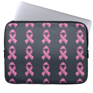 Zwarte achtergrond roze lint patroon laptop sleeve