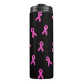Zwarte achtergrond roze lint thermosbeker (Voorkant)