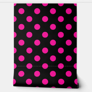 Zwarte achtergrond Roze Polka Dots Behang