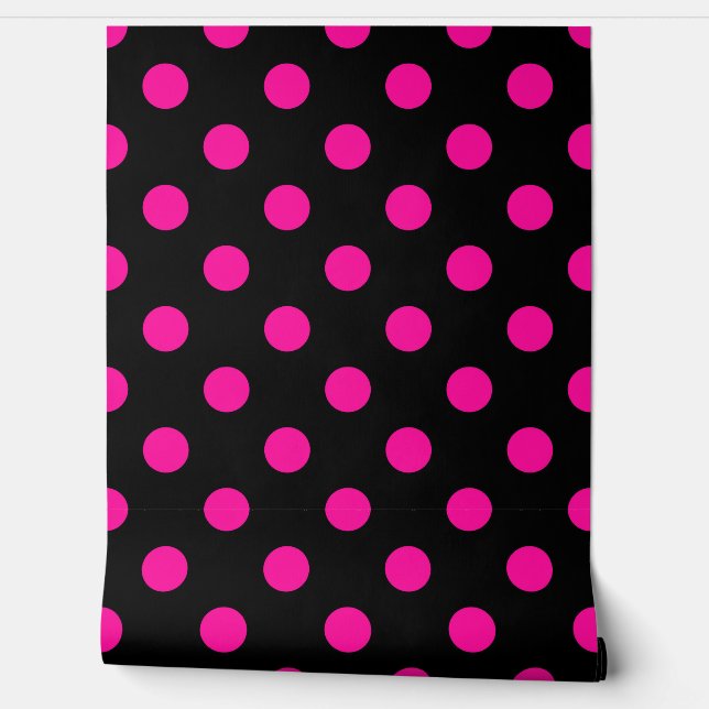 Zwarte achtergrond Roze Polka Dots Behang (Afrollen)