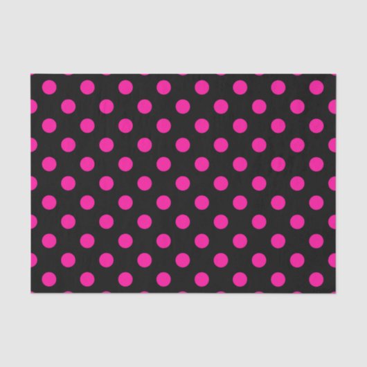 Zwarte achtergrond Roze Polka Dots Tissuepapier (Voorkant)